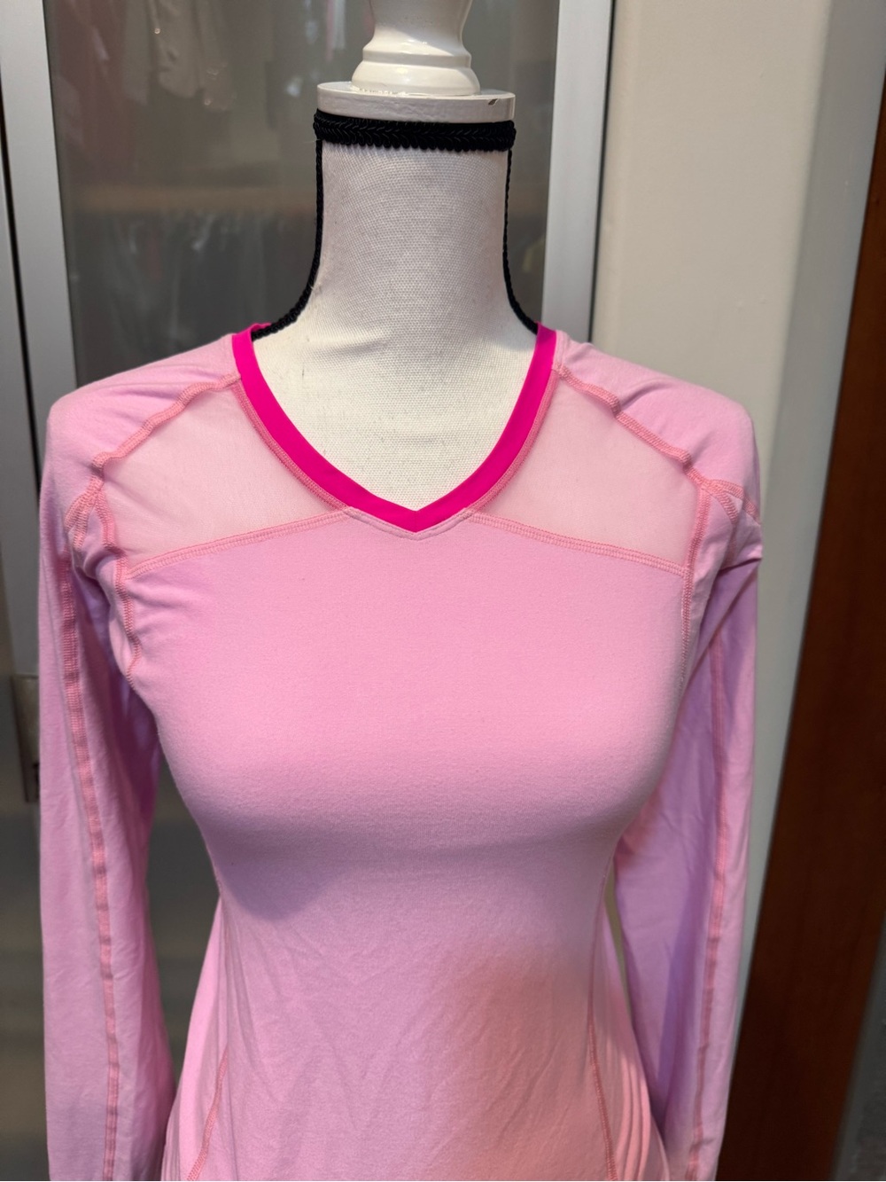 lululemon athletica Pink Long Sleeve V-Neck Tee with Hot Pink Trim